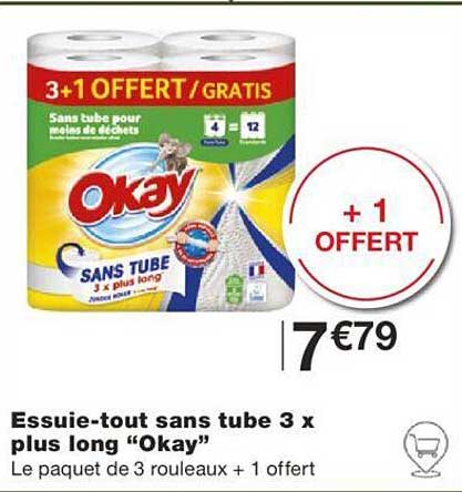 essuie-tout sans tube 3 x plus long "okay"