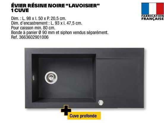 évier résine noire "lavoisier" 1 cuve