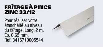 faîtage à pince zinc 33/12