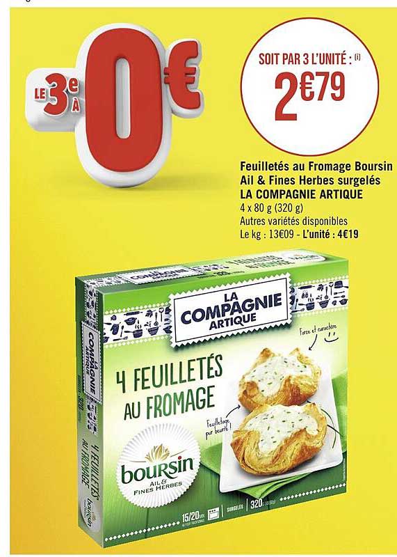 Feuilletés Au Fromage Boursin Ail & Fines Herbes Surgelés La Compagnie Artique
