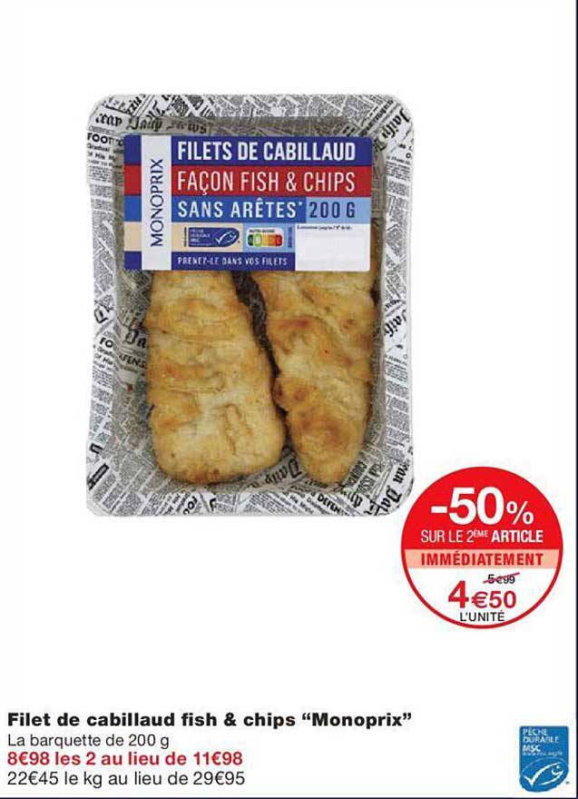 Filet De Cabillaud Fish & Chips "monoprix"