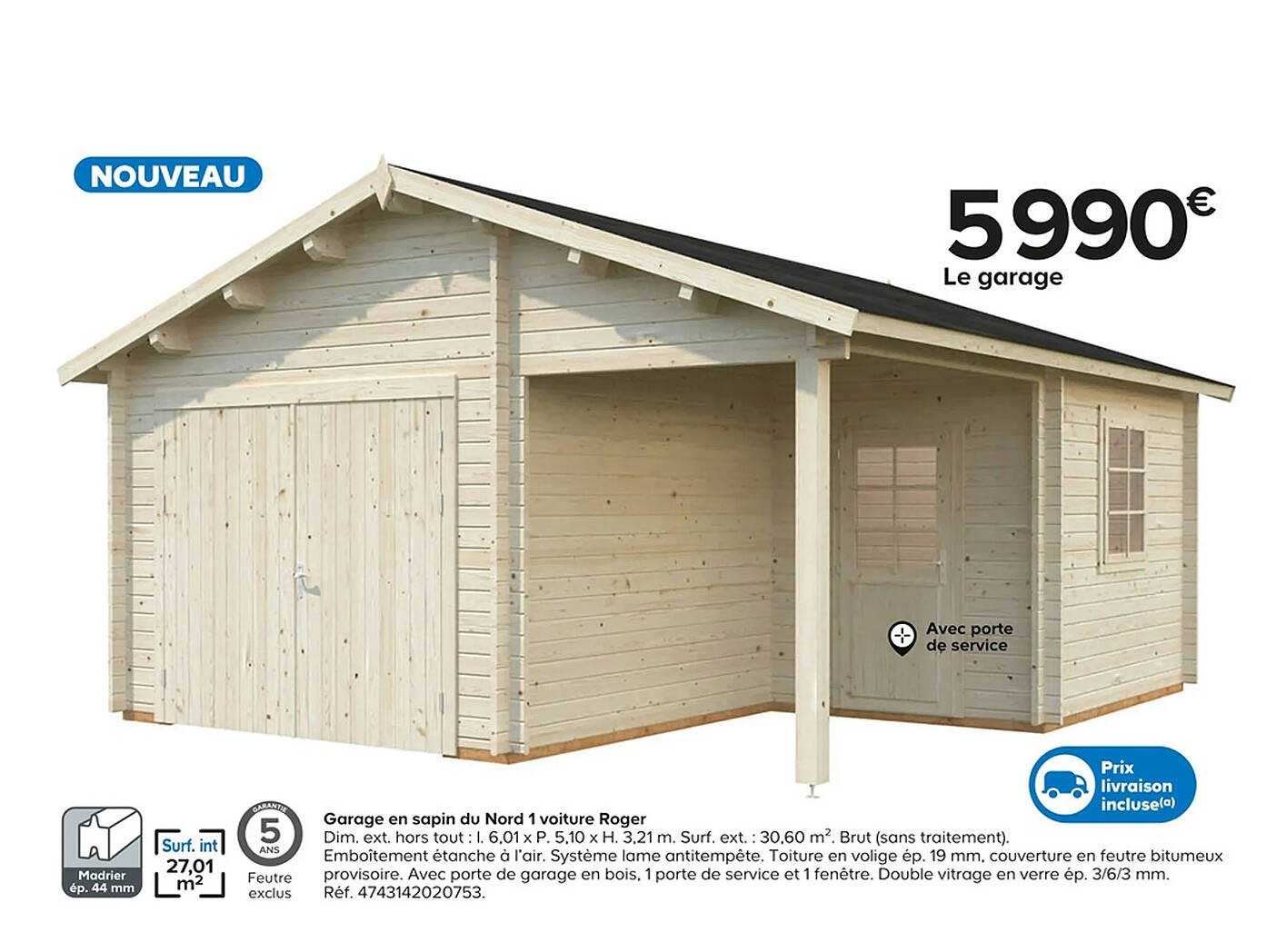 Garage En Sapin Du Nord 1 Voiture Roger