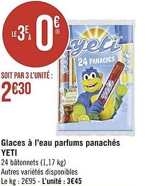 glaces à l'eau parfums panachés yeti