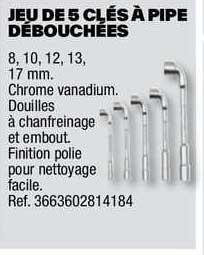 jeu de 5 clés à pipe débouchées