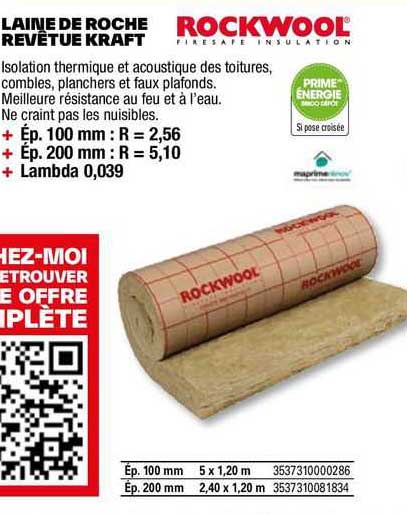 laine de roche revêtue kraft