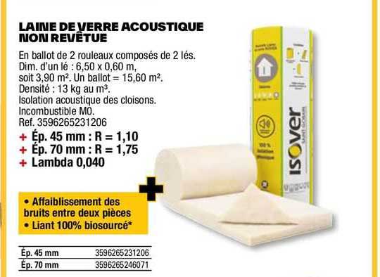 laine de verre acoustique mon revêtue