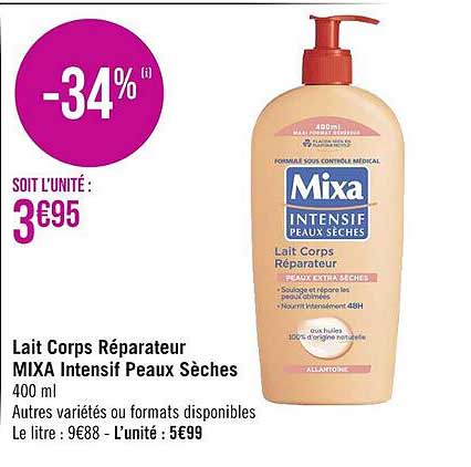 lait corps réparateur mixa intensif peaux sèches