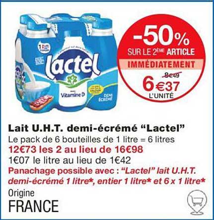 lait u.h.t. demi-écrémé "lactel"