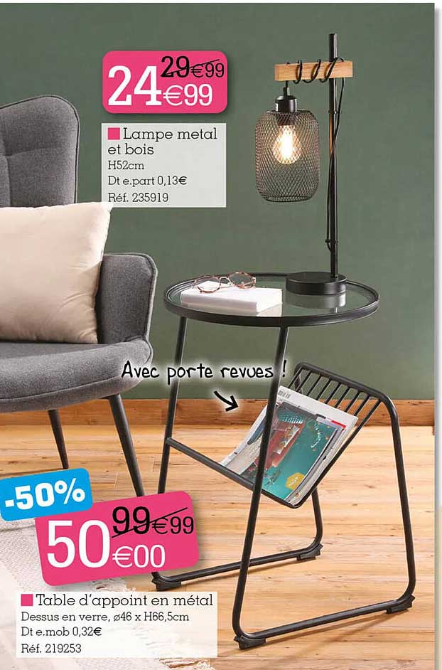 Lampe Métal Et Bois, Table D'appoint En Métal