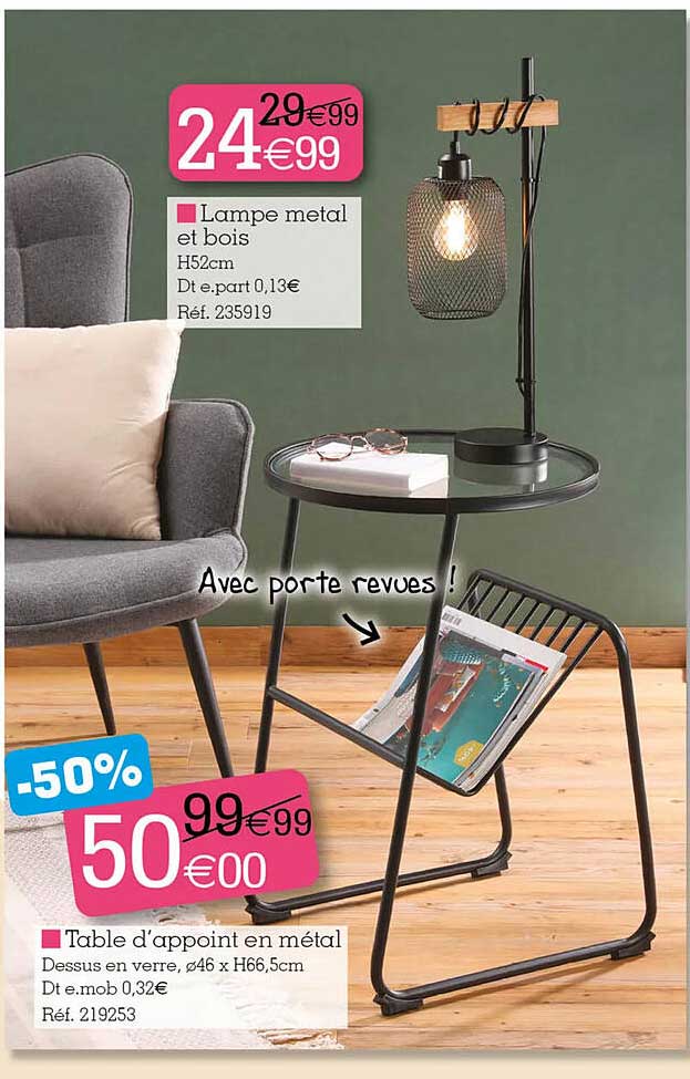 Lampe Métal Et Bois, Table D'appoint En Métal