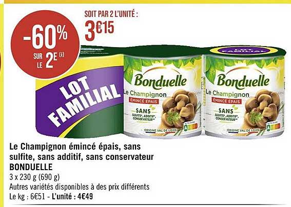 le champignon émincé épais sans sulfite sans additif sans conservateur bonduelle
