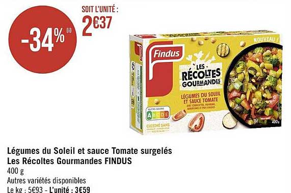 légumes du soleil et sauce tomate surgelés les récoltes gourmandes findus