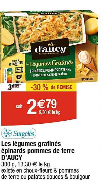 les légumes gratinés épinards pommes de terre d'aucy
