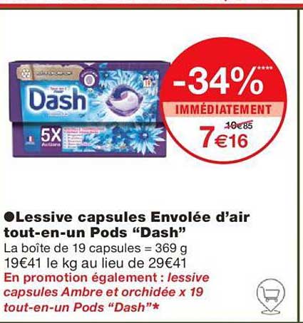 lessive capsules envolée d'air tout-en-un pods "dash"