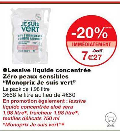 lessive liquide concentrée zéro peaux sensibles "monoprix je suis vert"