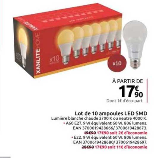 Lot De 10 Ampoules Led Smd Xanlite