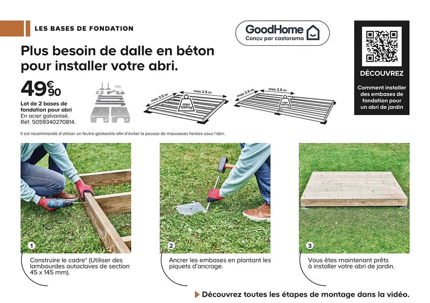 lot de 2 bases de fondation pour abri