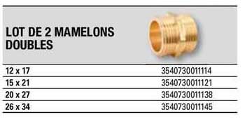 lot de 2 mamelons doubles