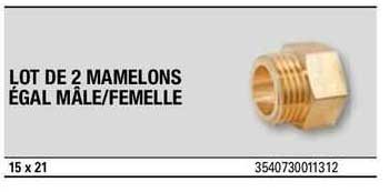 lot de 2 mamelons égal mâle/femelle