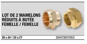 lot de 2 mamelons réduits à butée femelle femelle