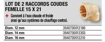 Lot De 2 Raccords Coudes Femelle 15 X 21