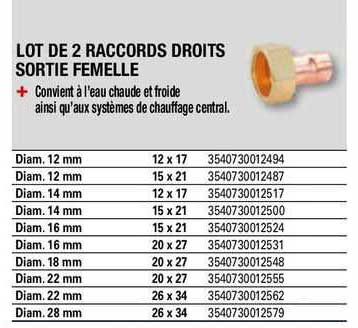 lot de 2 raccords droits sortie femelle