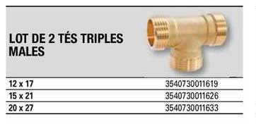 lot de 2 tés triples males