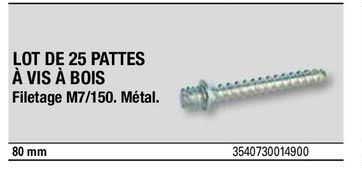 lot de 25 pattes à vis à bois