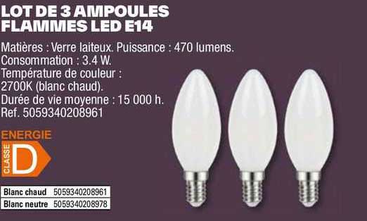 lot de 3 ampoules flammes led e14