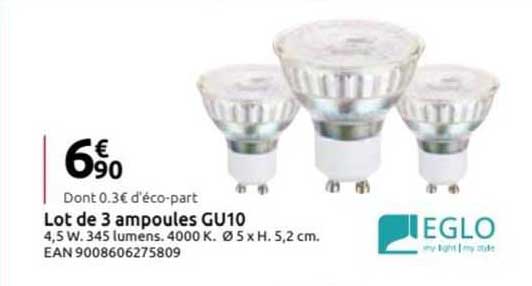 lot de 3 ampoules gu10 eglo
