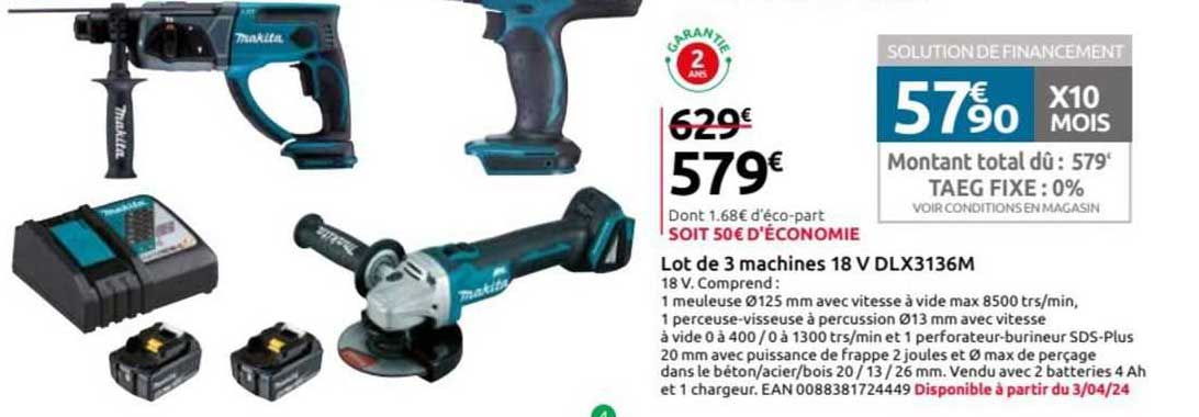lot de 3 machines 15 v dlx3136m makita