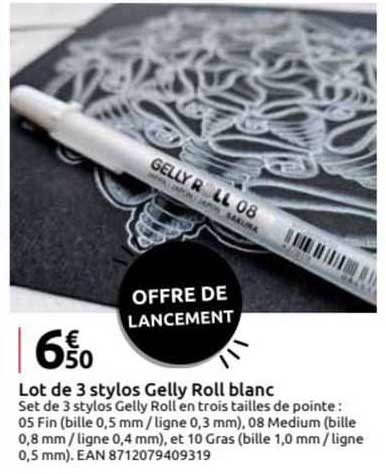 lot de 3 stylos gelly roll blanc