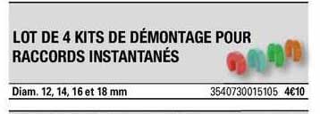 lot de 4 kits de démontage pour raccords instantanés