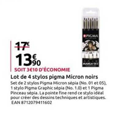 lot de 4 stylos pigma micron noirs