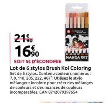 lot de 6 stylos brush koi coloring