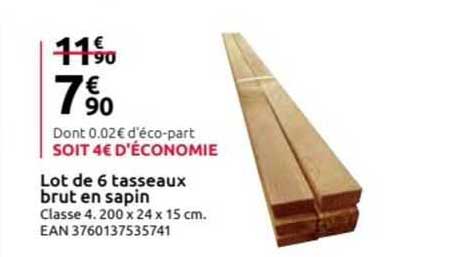 lot de 6 tasseaux brut en sapin