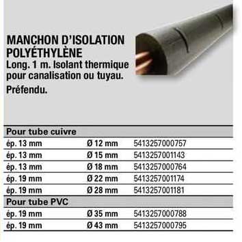 manchon d'isolation polyéthylène