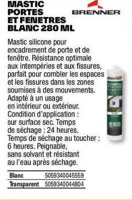 mastic portes et fenêtres blanc 280 ml brenner