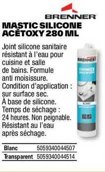 mastic silicone acétoxy 280 ml brenner