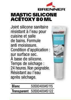 mastic silicone acétoxy 80 ml brenner