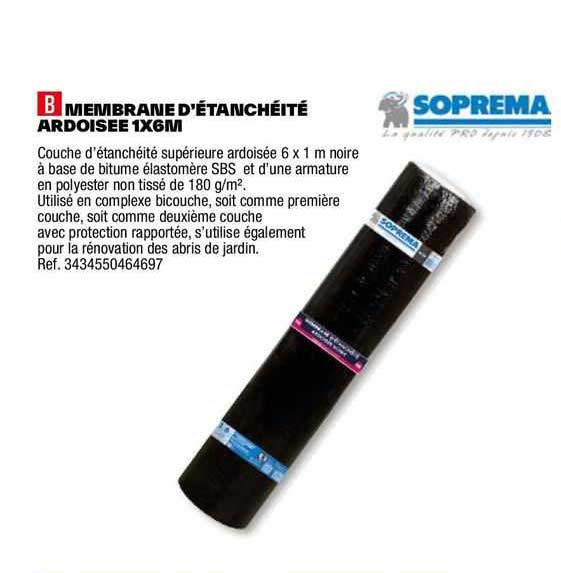 membrane d'étanchéité ardoisée 1 x 6 m soprema