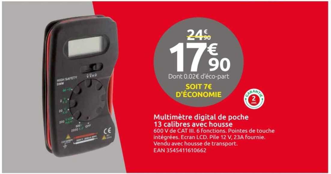 Multimètre Digital De Poche 13 Calibres Avec Housse