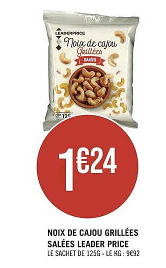 noix de cajou grillées salées leader price