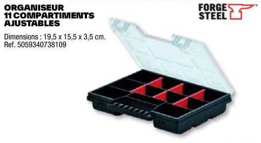 organiseur 11 compartiments ajustables forge steel
