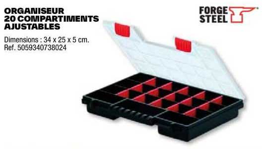 organiseur 20 compartiments ajustables forge steel
