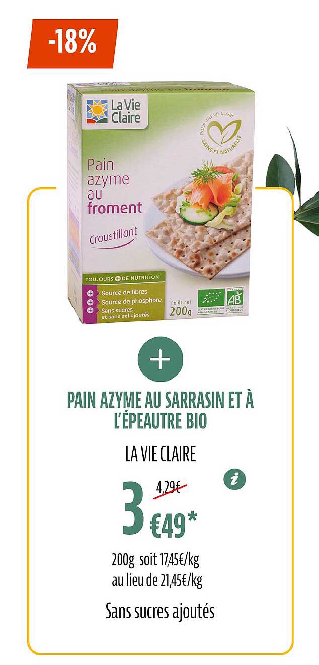 pain azyme au sarrasin et à l'épeautre bio la vie claire