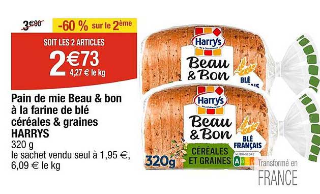 pain de mie beau & bon à la farine de blé céréales & graines harrys