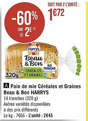pain de mie céréales et graines beau & bon harrys