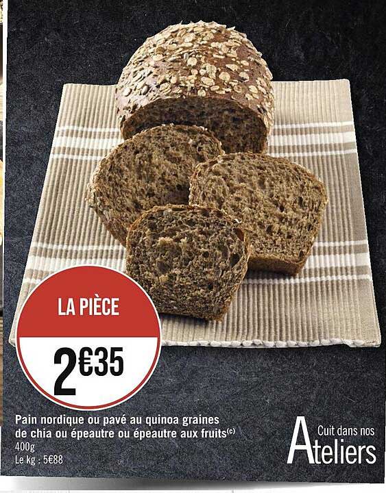 pain nordique ou pavé au quinoa graines de chia ou épeauter ou épeautre aux fruits