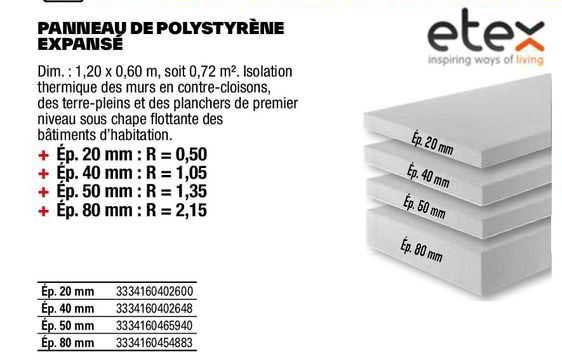 panneau de polystyrène expansé etex